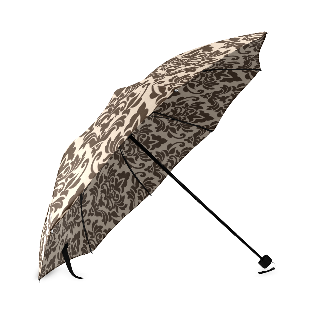 Brown Cream Damask Pattern Foldable Umbrella (Model U01)