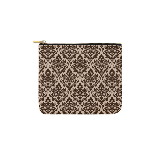 Brown Cream Damask Pattern Carry-All Pouch 6''x5''