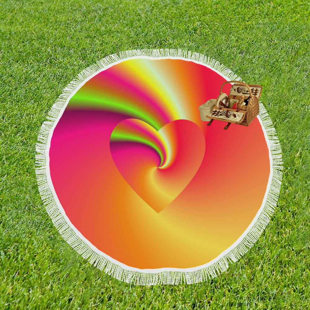 Rainbow Swirls Love Heart Circular Beach Shawl 59"x 59"