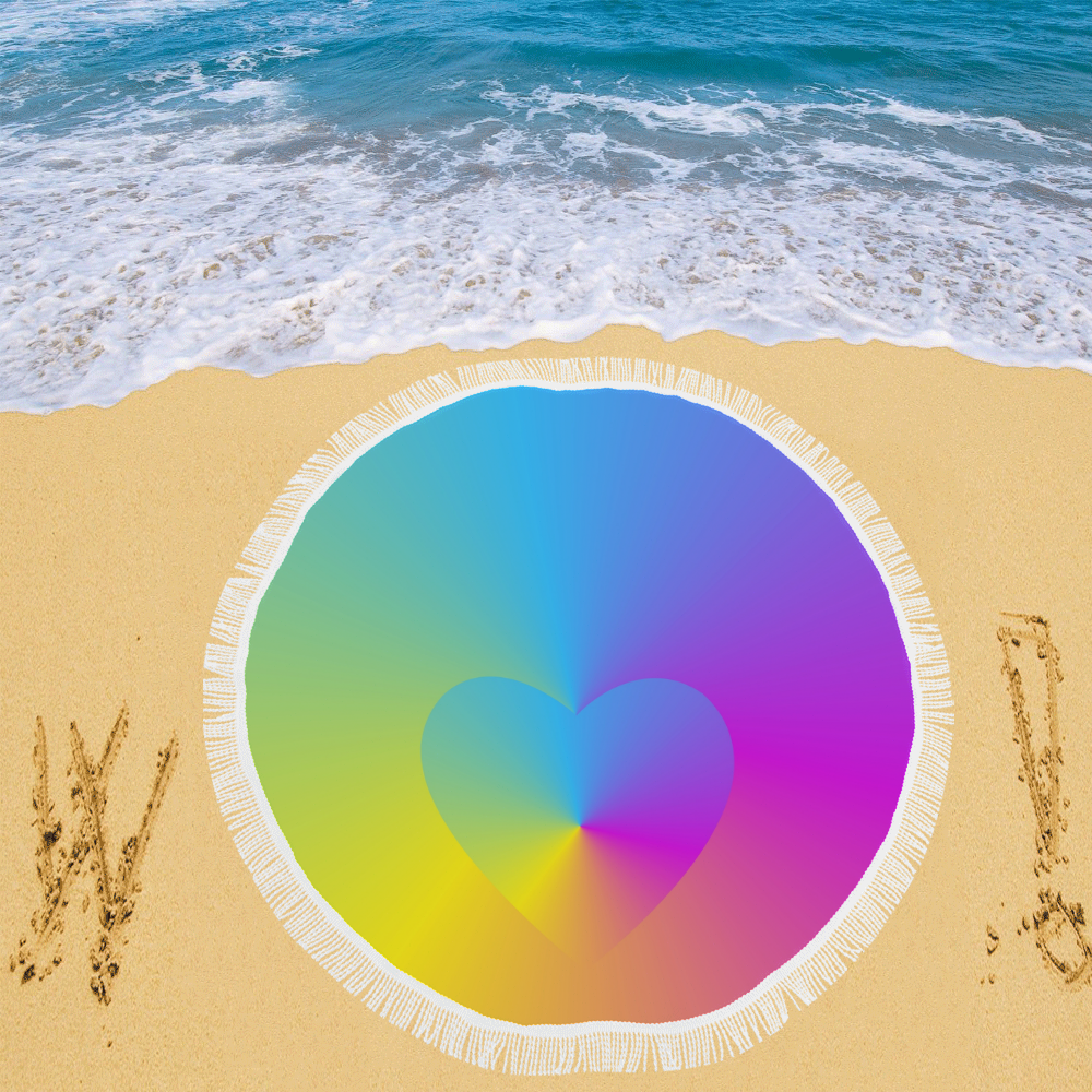 Pastel Rainbow Love Heart Circular Beach Shawl 59"x 59"