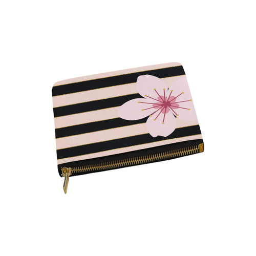 Pink Black Stripes and Cherry Blossom Flower, Floral Pattern Carry-All Pouch 6''x5''