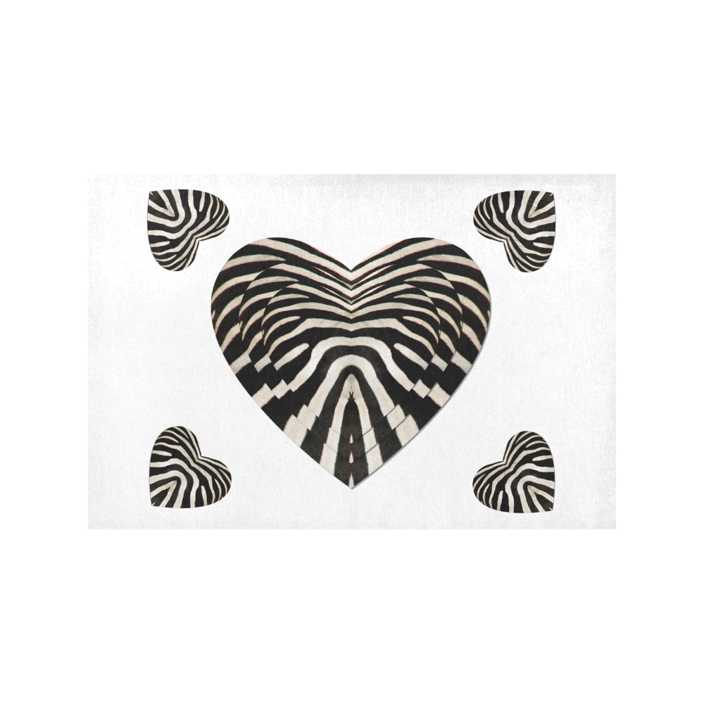 Black and White Zebra Fur Love Hearts Placemat 12''x18''