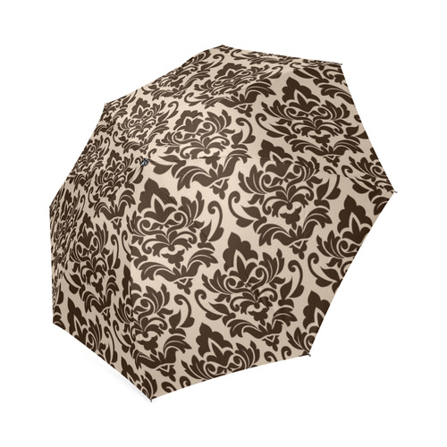 Brown Cream Damask Pattern Foldable Umbrella (Model U01)