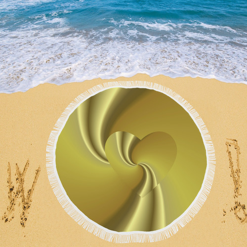 Golden Swirls Love Heart Circular Beach Shawl 59"x 59"