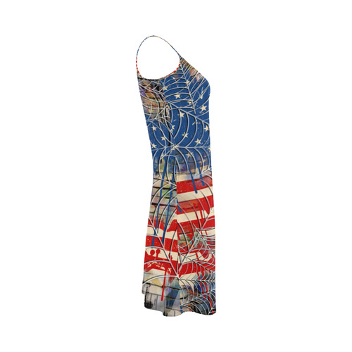 USA Flag Drip Dress Cobweb Print Alcestis Slip Dress (Model D05)