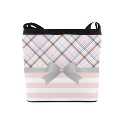 Pink Blue Grey Plaid, Pink Stripes, Grey Bow Crossbody Bags (Model 1613)