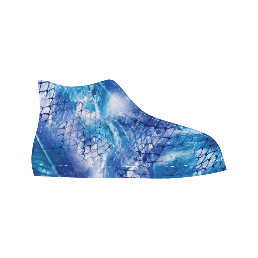 Blue Nautical Design Fishnet Print High Top Sneaker by Juleez Aquila High Top Microfiber Leather Women's Shoes (Model 032)