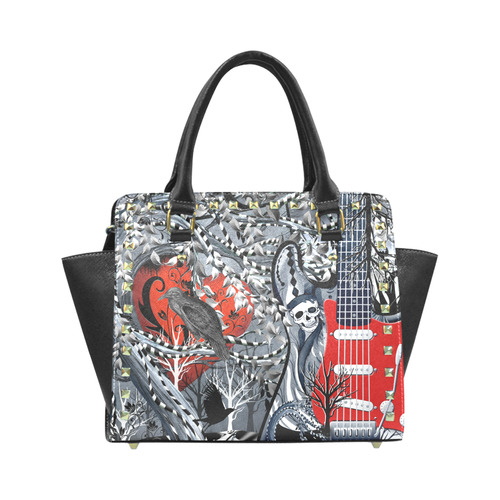 Raven Guitar Skull Print Purse Rivet Shoulder Handbag (Model 1645)