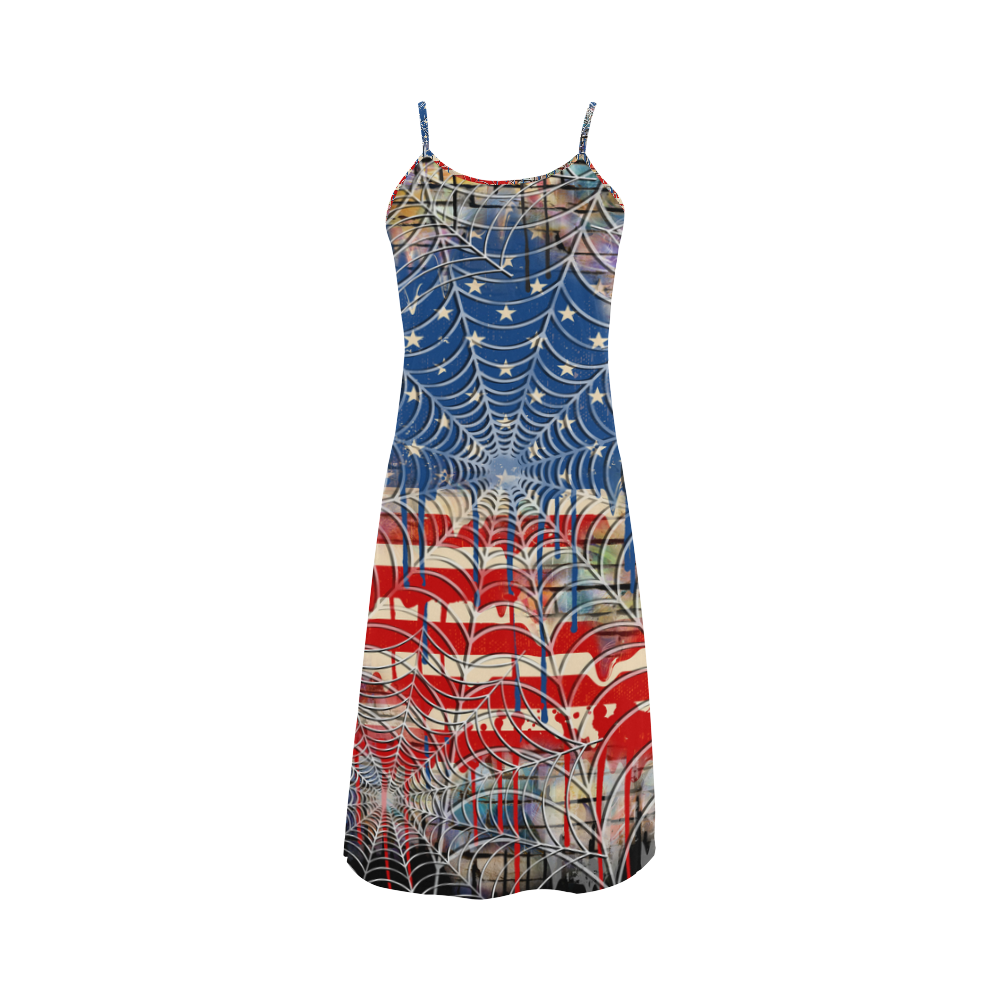 USA Flag Drip Dress Cobweb Print Alcestis Slip Dress (Model D05)