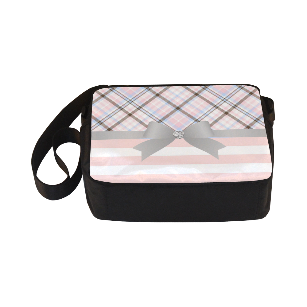 Pink Blue Grey Plaid, Pink Stripes, Grey Bow Classic Cross-body Nylon Bags (Model 1632)