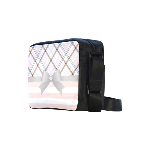 Pink Blue Grey Plaid, Pink Stripes, Grey Bow Classic Cross-body Nylon Bags (Model 1632)