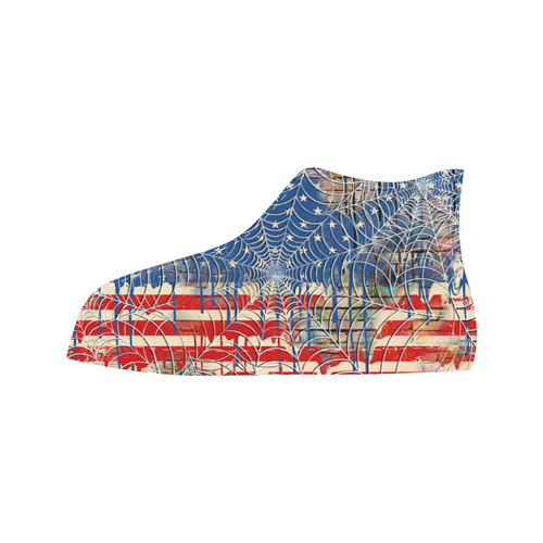 Patriot USA Flag Dripping Flag Cobweb Print Sneaker Aquila High Top Microfiber Leather Women's Shoes (Model 032)