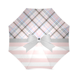 Pink Blue Grey Plaid, Pink Stripes, Grey Bow Foldable Umbrella (Model U01)
