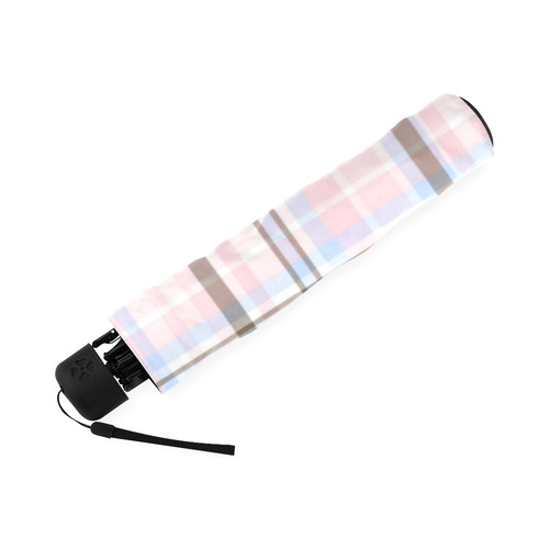 Pink Blue Grey Plaid, Pink Stripes, Grey Bow Foldable Umbrella (Model U01)