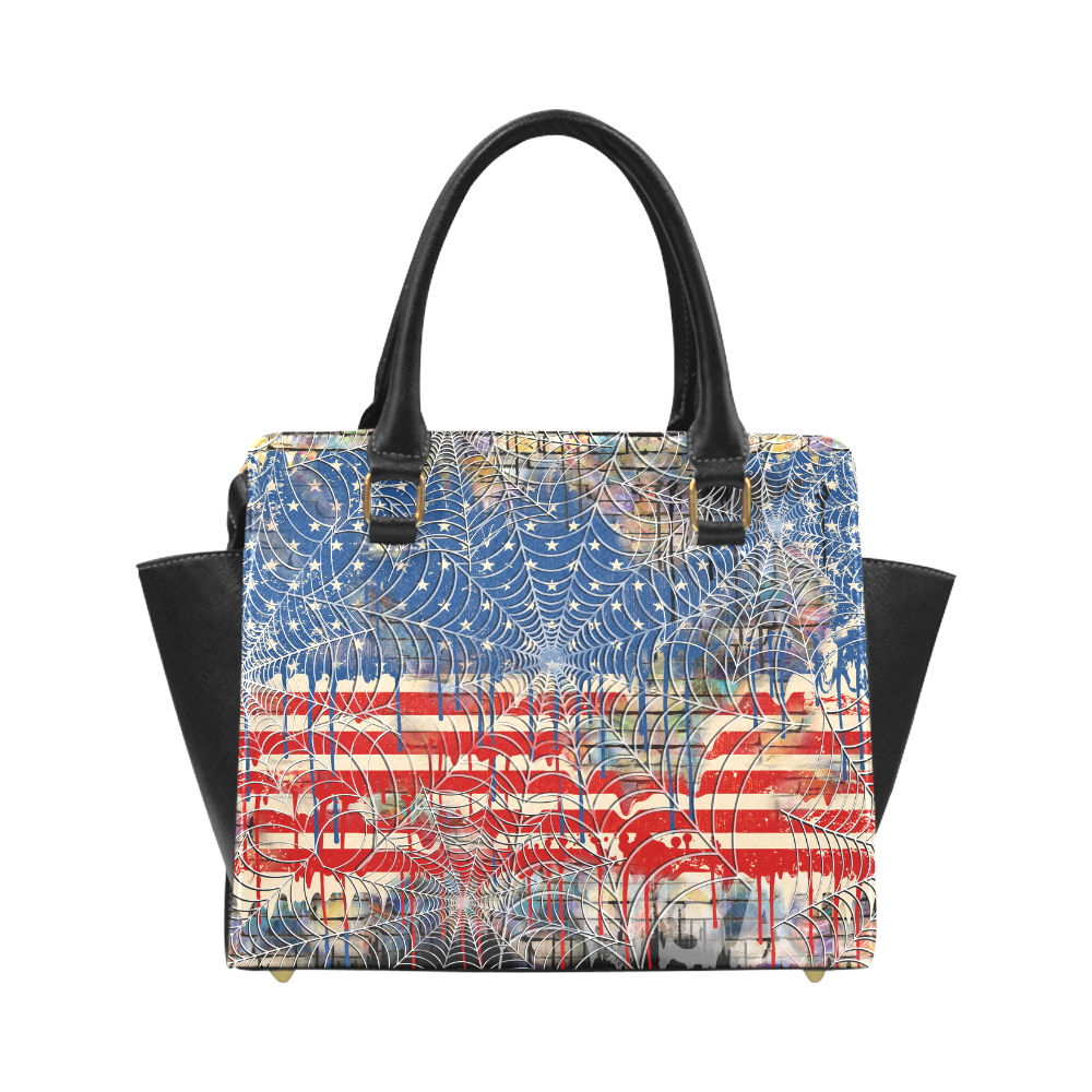 USA Flag Drip Cobweb Print Purse Classic Shoulder Handbag (Model 1653)