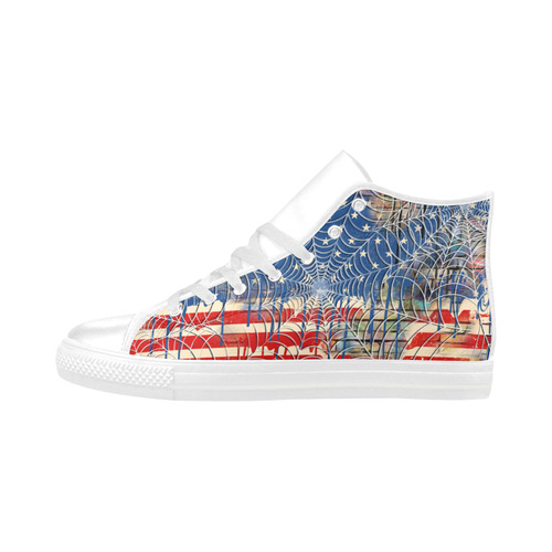 Patriot USA Flag Dripping Flag Cobweb Print Sneaker Aquila High Top Microfiber Leather Women's Shoes (Model 032)