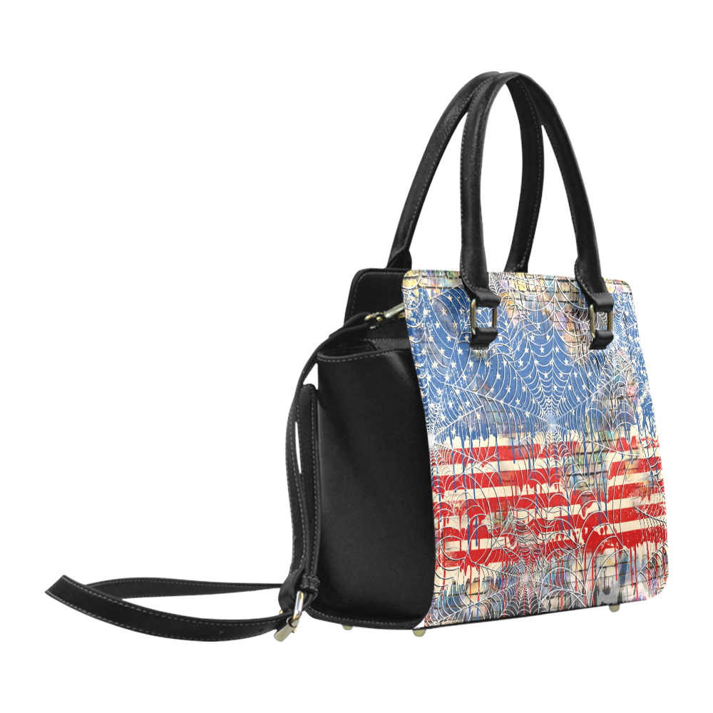 USA Flag Drip Cobweb Print Purse Classic Shoulder Handbag (Model 1653)