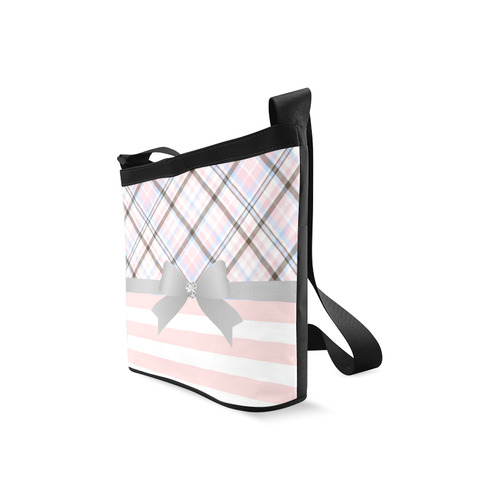 Pink Blue Grey Plaid, Pink Stripes, Grey Bow Crossbody Bags (Model 1613)