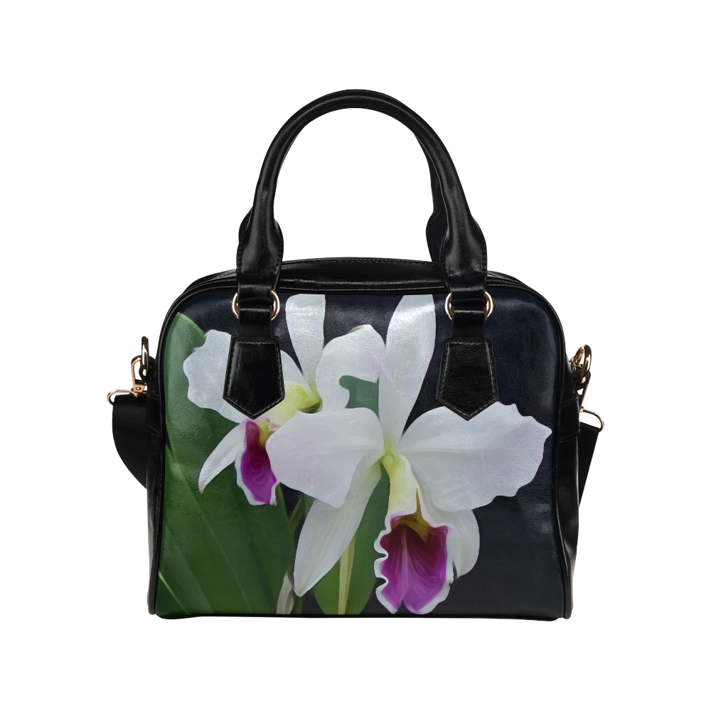 Gorgeous Purple and White Orchids Floral Shoulder Handbag (Model 1634)