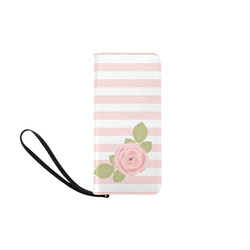 Pink White Stripes, Pink Rose, Green Leaves Women's Clutch Purse (Model 1637)