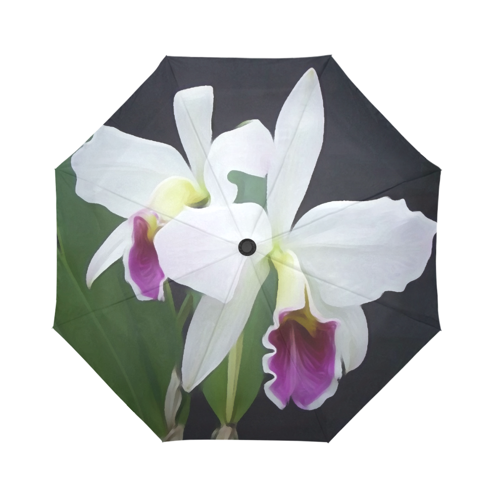 Purple and White Orchids Floral AutoFoldable Umbrella (Model U04) ID D1319110