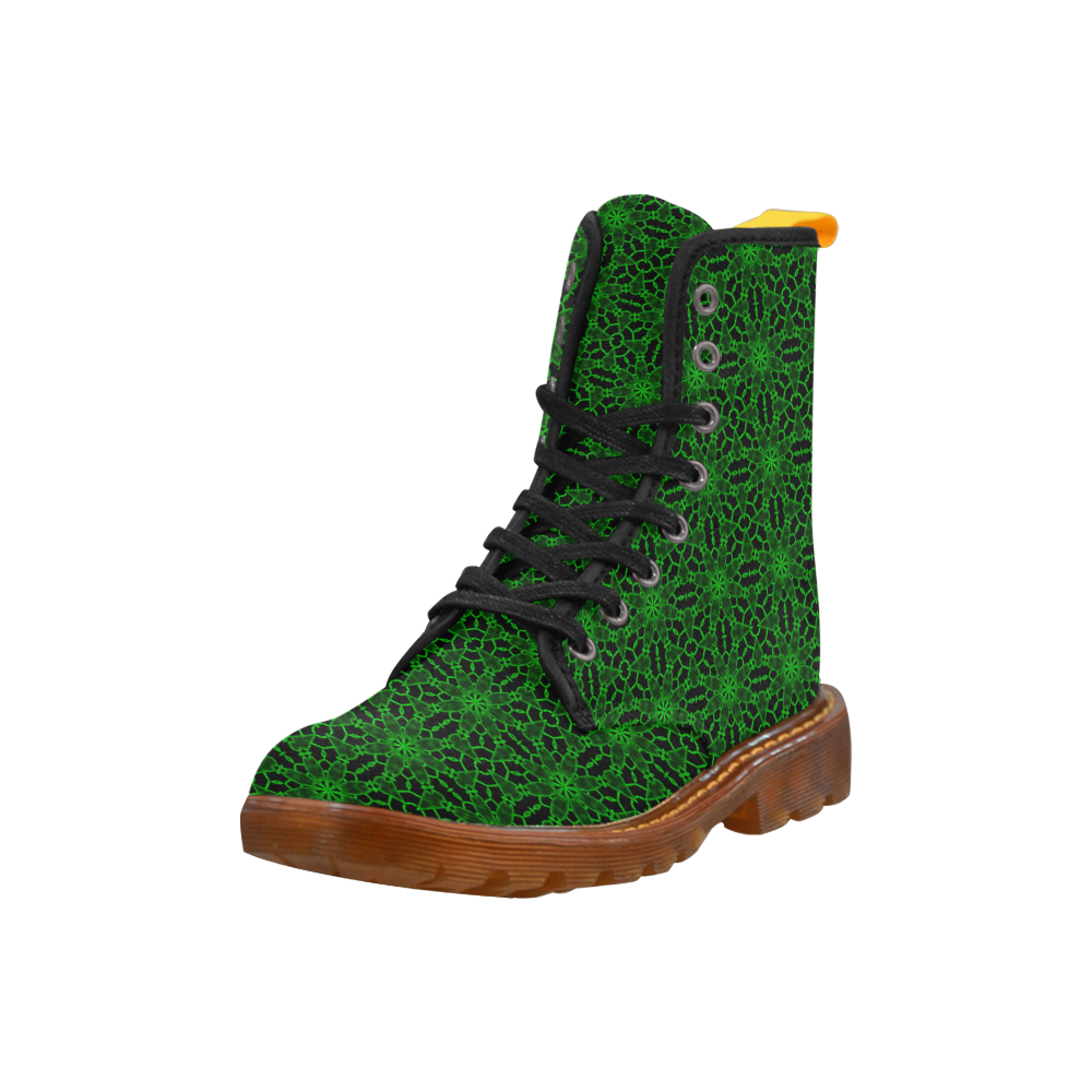 Sexy Black and Green Floral Lace Martin Boots For Women Model 1203H
