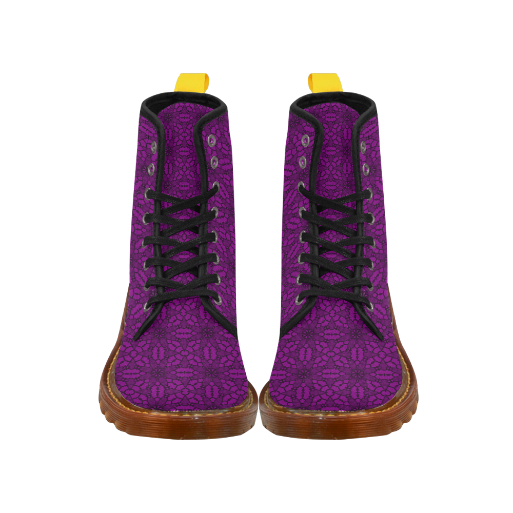 Sexy Purple and Black Floral Lace Martin Boots For Women Model 1203H