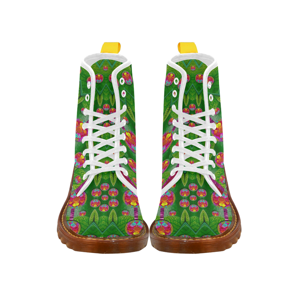 Orchid Forest Filled of big flowers and chevron Martin Boots For Men Model 1203H