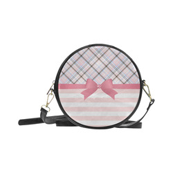 Pink Blue Grey Plaid, Pink Stripes, Pink Bow Round Sling Bag (Model 1647)