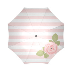 Pink White Stripes, Pink Rose, Green Leaves Foldable Umbrella (Model U01)