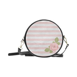 Pink White Stripes, Pink Rose, Green Leaves Round Sling Bag (Model 1647)