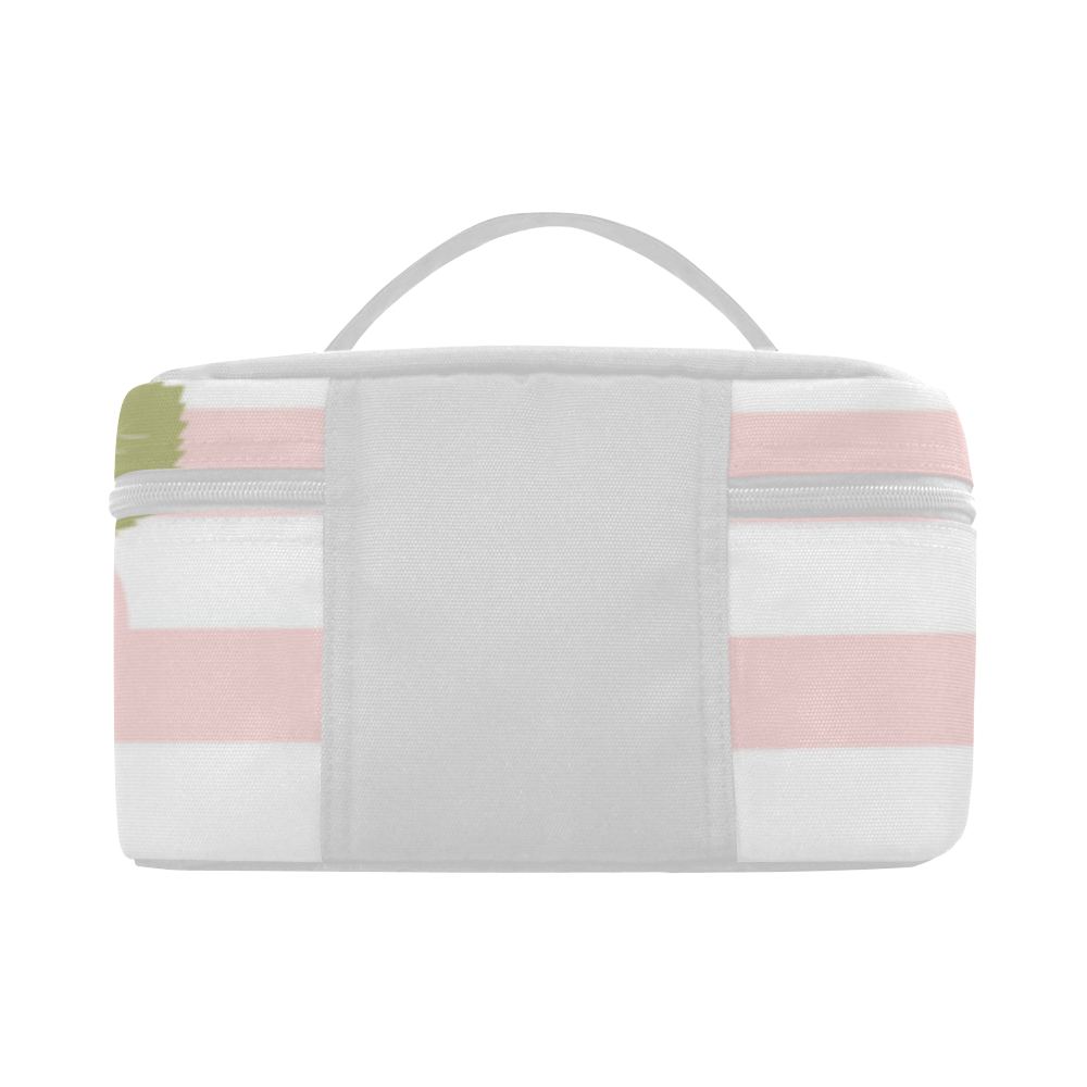 Pink White Stripes, Pink Rose, Green Leaves Cosmetic Bag/Large (Model 1658)