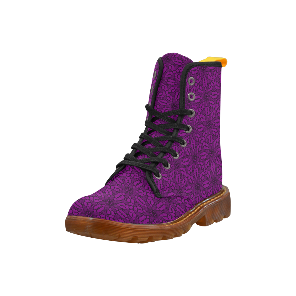 Sexy Purple and Black Floral Lace Martin Boots For Women Model 1203H