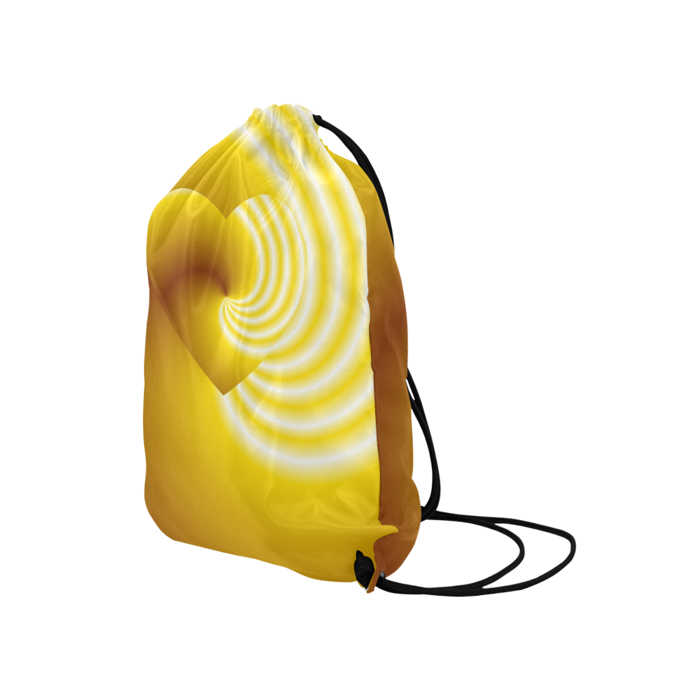 Yellow and White Swirls Love Heart Medium Drawstring Bag Model 1604 (Twin Sides) 13.8"(W) * 18.1"(H)