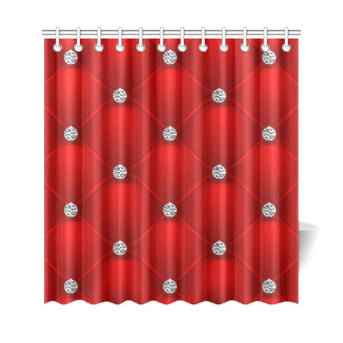 Red Silver Luxury Pattern Fake Diamonds Shower Curtain 69"x72"