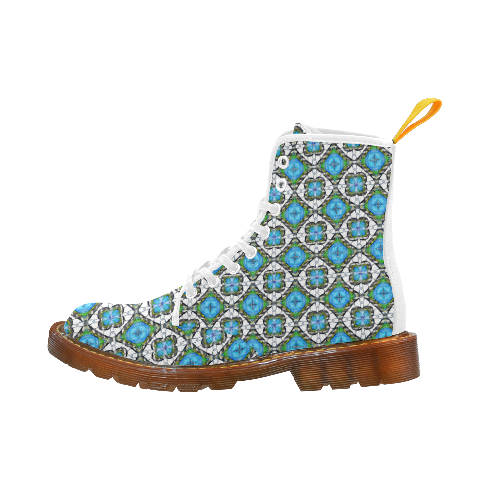 Azure Blue Green and White Floral Martin Boots For Women Model 1203H