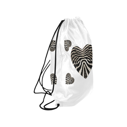 Black and White Zebra Fur Love Hearts Medium Drawstring Bag Model 1604 (Twin Sides) 13.8"(W) * 18.1"(H)