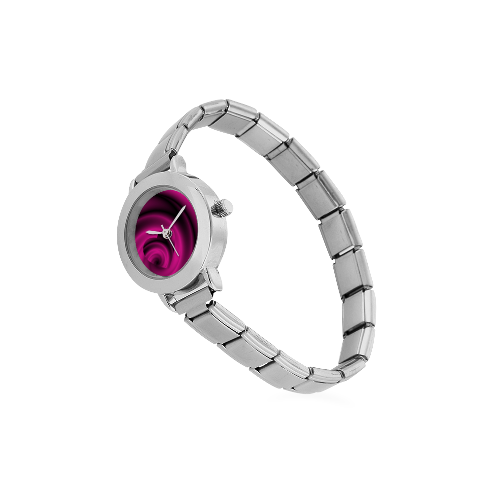 Fuchsia Pink & Purple Swirls Love Heart Women's Italian Charm Watch(Model 107)