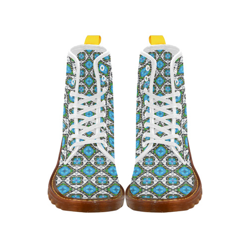 Azure Blue Green and White Floral Martin Boots For Women Model 1203H