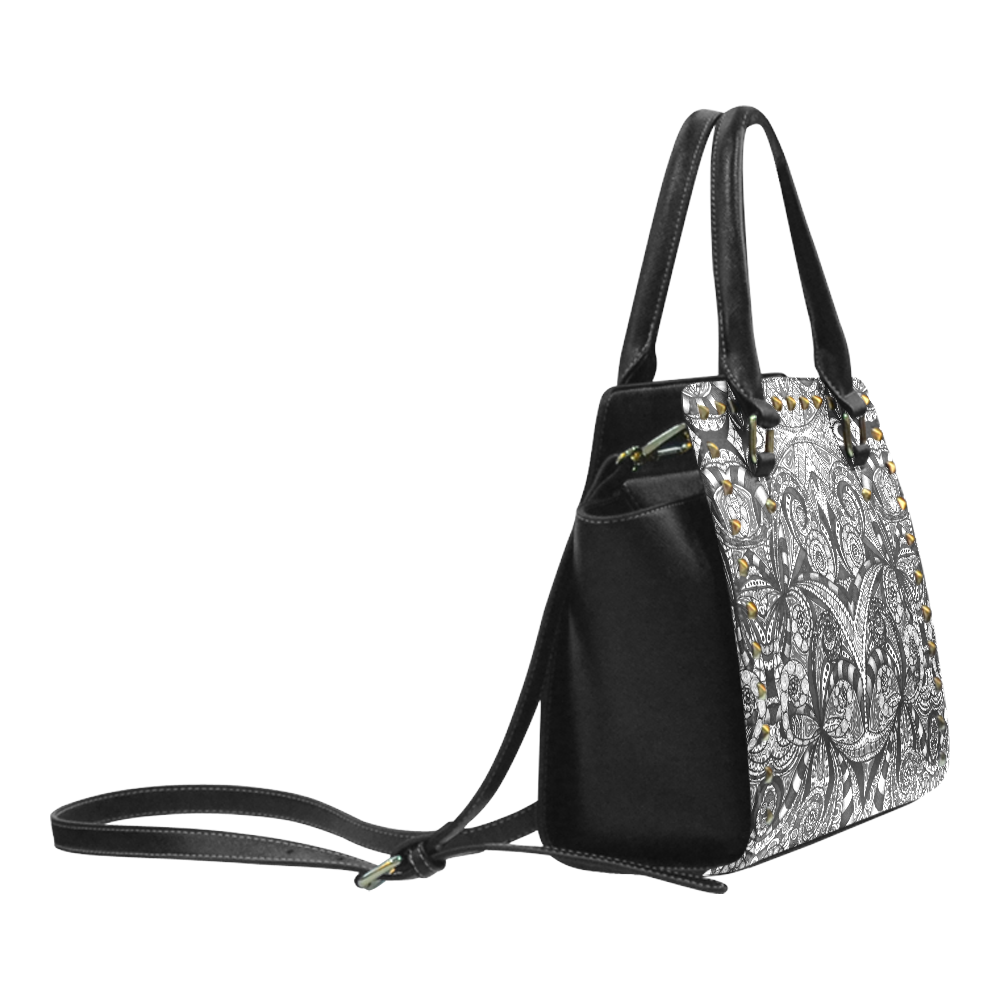 Drawing Floral Zentangle G6B Rivet Shoulder Handbag (Model 1645)