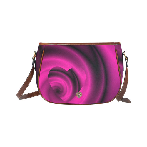 Fuchsia Pink & Purple Swirls Love Heart Saddle Bag/Small (Model 1649) Full Customization