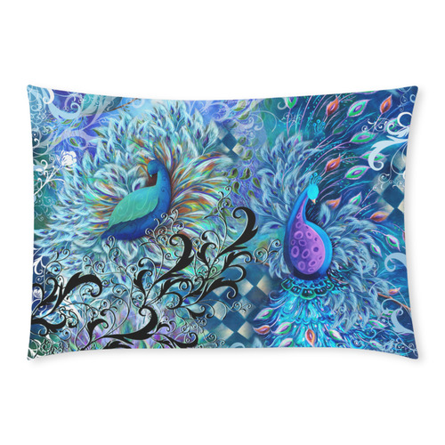 Blue Peacock Scroll Feather Print Pillowcase By Juleez Custom Rectangle Pillow Case 20x30 (One Side)