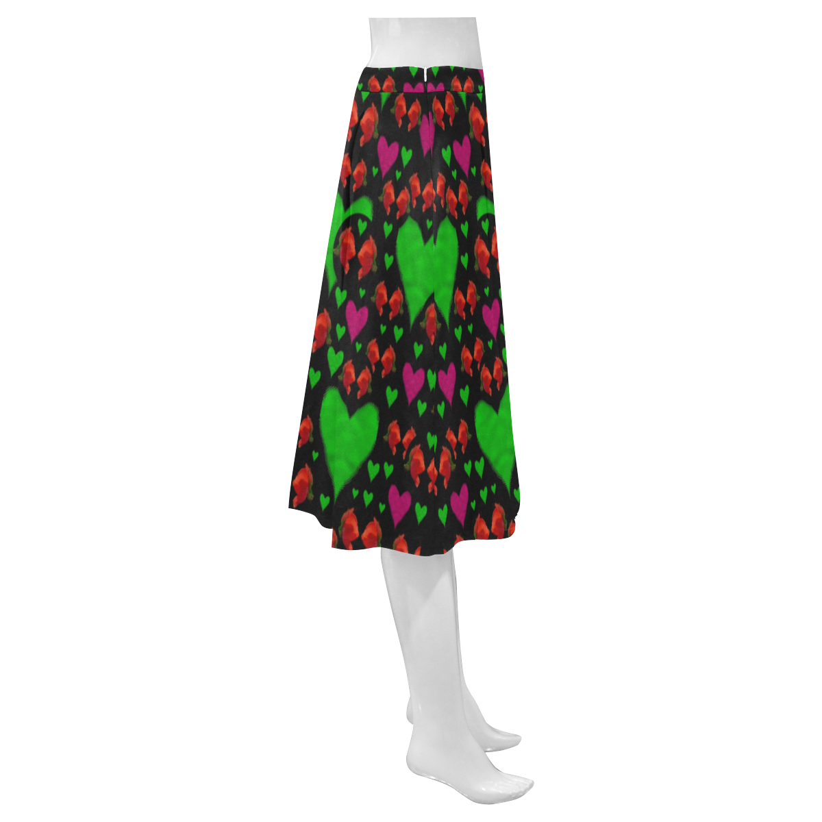 love hearts and roses Mnemosyne Women's Crepe Skirt (Model D16)