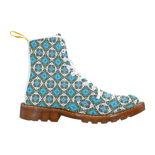 Azure Blue Green and White Floral Martin Boots For Women Model 1203H