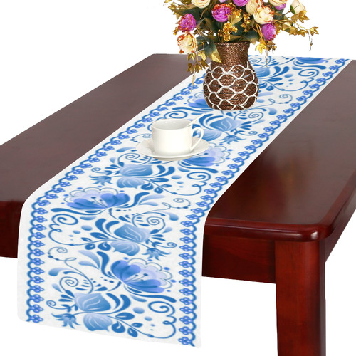 Beautiful Blue Russian Vintage Floral Table Table Runner 14x72 inch