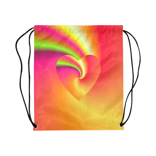 Rainbow Swirls Love Heart Large Drawstring Bag Model 1604 (Twin Sides)  16.5"(W) * 19.3"(H)