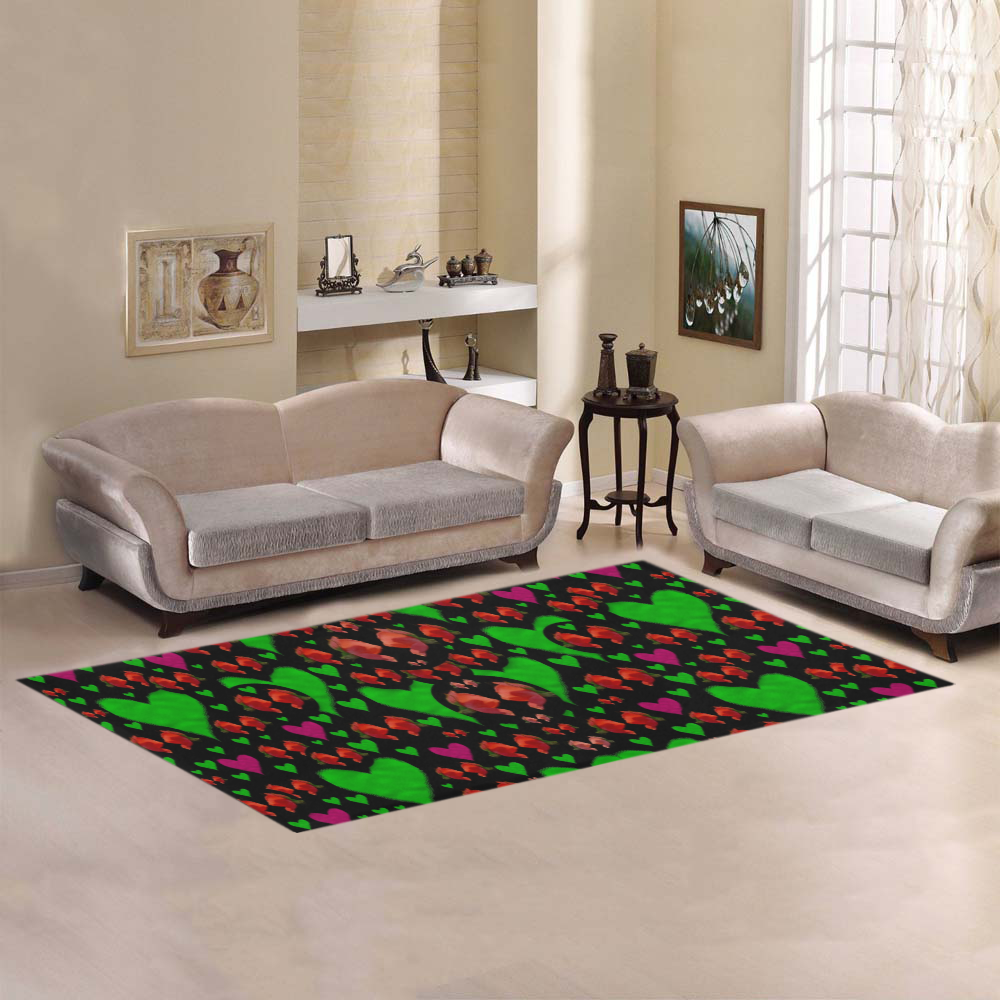 love hearts and roses Area Rug 7'x3'3''