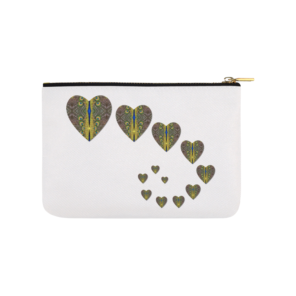 Peacock Feathers  Love Hearts Trail Carry-All Pouch 9.5''x6''