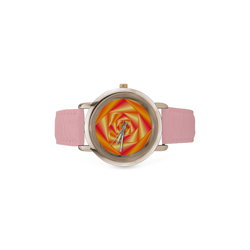 Peach Swirls Love Heart Women's Rose Gold Leather Strap Watch(Model 201)