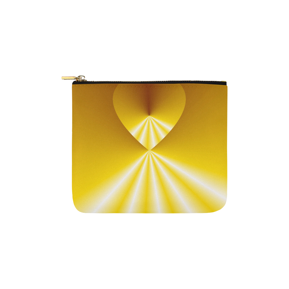 Yellow & White Sunrays Love Heart Carry-All Pouch 6''x5''